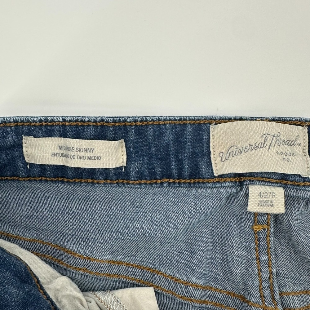 Universal Thread Jeans Womens 4/27R Blue Denim‎ Whisker Mid-Rise Skinny 5-Pocket - Picture 6 of 10